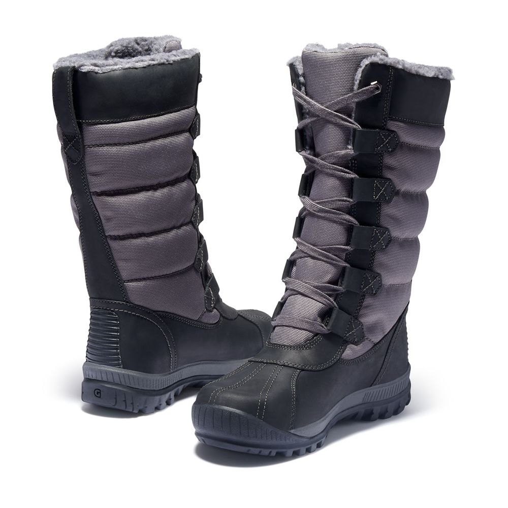 Botas de Nieve Timberland Mujer Mt. Hayes Tall Waterproof Negras/Gris - Chile NMT-836791